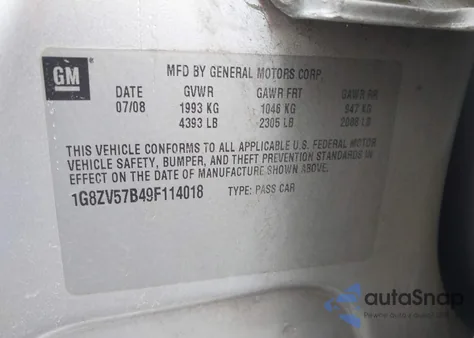 2009 Saturn Aura Xr z USA, uszkodzony, nr VIN 1G8ZV57B49F114018